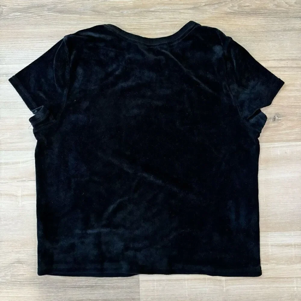 Juicy Couture Size L Short Sleeve Velour Sleep Shirt Black Studded Bedazzled Y2K - Picture 4 of 4